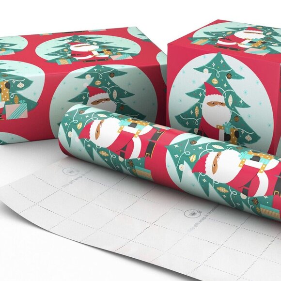 Hallmark Wrapping Paper Christmas Mahogany Santa & Tree Red Roll 35 sq ft Holida - Picture 3 of 4